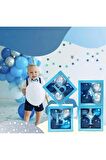 4 Kutu Baby Yazılı Şeffaf Kutu Harf Mavi 25 Cm Balon Hediyeli