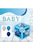 4 Kutu Baby Yazılı Şeffaf Kutu Harf Mavi 25 Cm Balon Hediyeli