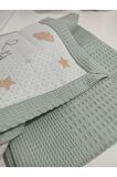 Anne Yanı Bebek Battaniyesi Pike & Müslin %100 Pamuklu Uçan Kuşlar Mint, Çağla Yeşil 70 X 100 Cm
