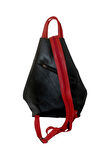 Hakiki Deri Kadın Sırt Ve Omuz Çantası Vazo Model Siyah, Kırmızı Detaylı 