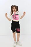 Mingimimin Cicileri kız çocuk never look kapüşonlu  şortlu takım  - Pembe