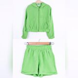 Miniğimin cicileri kapüşonlu hırka ve şort kız çocuk 2 li takım  