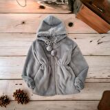 Miniğimin Cicileri Pelüş Kız Çocuk Kapüşonlu Kız Çocuk Mont - Duman