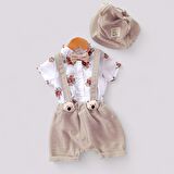 Miniğimin Cicileri Şapkalı Bear Desenli Şortlu Erkek Bebek 3 lü Takım - Bej