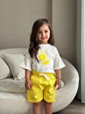 Miniğimin Cicileri Limon Aplike İşleme Şortlu Kız Çocuk Takım - Sarı