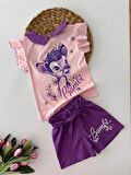 Miniğimin Cicileri Bambi Desenli Kız Çocuk Şortlu Yazlık Takım - Mor