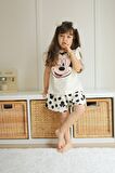 Miniğimin Cicileri Mnn Puantiyeli Kız Çocuk Şortlu Takım - Krem