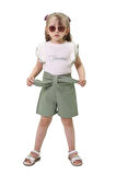 Miniğimin Cicileri Kalp Nakış Volan Kol Detaylı 2 li Şortlu takım - Yeşil