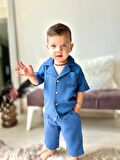 Miniğimin Cicileri Müslin Ceket Yaka Pamuklu Şortlu Erkek Çocuk Takım - Koyu Mavi