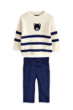 Miniğimin Cicileri Blue Bear Triko Pantolonlu Erkek Çocuk Takım - Krem