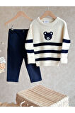 Miniğimin Cicileri Blue Bear Triko Pantolonlu Erkek Çocuk Takım - Krem