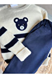 Miniğimin Cicileri Blue Bear Triko Pantolonlu Erkek Çocuk Takım - Krem