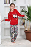 Miniğimin Cicileri Panda Kalpli Kız Çocuk Pijama Takımı - Kırmızı