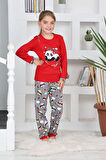 Miniğimin Cicileri Panda Kalpli Kız Çocuk Pijama Takımı - Kırmızı