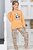 Miniğimin Cicileri (6-14 Yaş) Panda Baskılı Kız Çocuk Pijama Takımı - Turuncu
