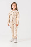 Miniğimin Cicileri Düğmeli Kargo Cepli Kız Çocuk Ceketli Takım - Bej