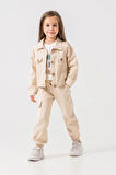 Miniğimin Cicileri Düğmeli Kargo Cepli Kız Çocuk Ceketli Takım - Bej