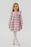 Miniğimin Cicileri Ekose Düğmeli Fırfırlı Pamuk Elbise Kız Çocuk - Pembe