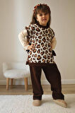 Miniğinin Cicileri Triko Leopar Süveter Kız Çocuk Takım - Kahverengi