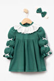 Miniğimin Cicileri Fiyonk Detaylı Kız Bebe Elbise - Yeşil