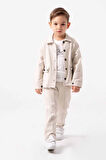 Miniğimin Cicileri Çimalı Erkek Çocuk Düğmeli Ceketli 3 lü Takım - Krem