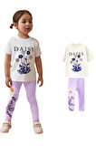 Miniğimin Cicileri Daisy Çiçek İşleme Detaylı Kız Çocuk Taytlı Takım - Lila