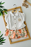 Miniğimin Cicileri Cep Örgü Dantel Detaylı Kız Çocuk Etnik Şortlu Takım - Beyaz