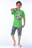 Miniğimin Cicileri (6-11 Yaş) Cool Boy Desenli Erkek  Çocuk Kapri Takım - Yeşil