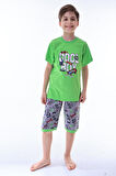 Miniğimin Cicileri (6-11 Yaş) Cool Boy Desenli Erkek  Çocuk Kapri Takım - Yeşil