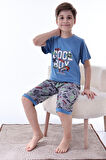 Miniğimin Cicileri (6-11 Yaş) Cool Boy Desenli Erkek  Çocuk Kapri Takım - indigo