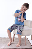 Miniğimin Cicileri (6-11 Yaş) Cool Boy Desenli Erkek  Çocuk Kapri Takım - indigo