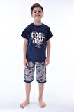 Miniğimin Cicileri (6-11 Yaş) Cool Boy Desenli Erkek  Çocuk Kapri Takım - Lacivert