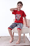 Miniğimin Cicileri (6-11 Yaş) Cool Boy Desenli Erkek  Çocuk Kapri Takım - Kırmızı