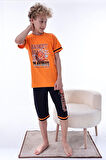 Miniğimin Cicileri (11-14 Yaş) Basketbol Desenli Erkek  Çocuk Kapri Takım - Turuncu