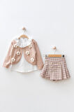 Miniğimin Cicileri Papatya Detaylı ve Ekose Şortetekli Kız Çocuk 3 lü Takım - Pembe