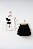 Miniğimin Cicileri 3D Çift Gül Detaylı Kız Çocuk Etekli Takım - Siyah