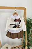 Miniğimin Cicileri Minnie Mouse Baskılı Fırfır Kol Sweatshirt ve Pileli Etekli Kız Çocuk 2’li Takım