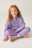 Miniğimin Cicileri Gökkuşağı İşleme Detaylı Şeritli Kız Çocuk Takım - Lila