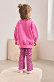 Miniğimin Cicileri Oversize Kalp Detaylı Leopar Tayt Kız Çocuk Takım - Fuşya
