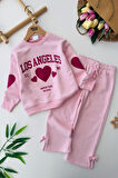 Miniğimin Cicileri Los Angeles Kalp Baskılı Renkli Kız Çocuk Takım - Pembe