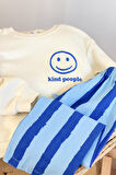 Miniğimin Cicileri Smile Detaylı Çizgili Unisex Çocuk Takım - Mavi