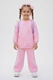 Miniğimin Cicileri Simli Papatya Detaylı Kız Çocuk Oversize 2 li Takım - Pembe