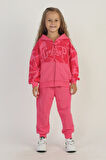Miniğimin Cicileri Çiçek Desenli Kapüşonlu 2’li Eşofman Takımı - Fuşya