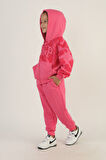 Miniğimin Cicileri Çiçek Desenli Kapüşonlu 2’li Eşofman Takımı - Fuşya