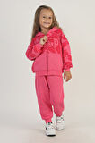 Miniğimin Cicileri Çiçek Desenli Kapüşonlu 2’li Eşofman Takımı - Fuşya