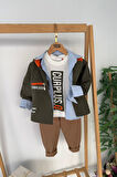 Miniğimin Cicileri Curplus Baskı  Ceketli Tişört ve Kot Pantolonlu Erkek Çocuk 4 lü Takım - Yeşil