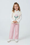 Miniğimin Cicileri Çiçek Motifli Triko Süveterli Pantolonlu Kız Çocuk 3 lü Kombin - Pembe