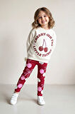 Miniğimin Cicileri Kiraz Baskılı Kız Çocuk 2 li Taytlı Takım - Bordo