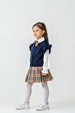 Miniğimin Cicileri Süveterli Fırfır Kol Detaylı Ekose Etek Kombini - Lacivert