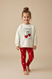 Miniğimin Cicileri Kiraz Baskılı Kalp Detaylı Taytlı Kız Çocuk 2 li Takım - Kırmızı